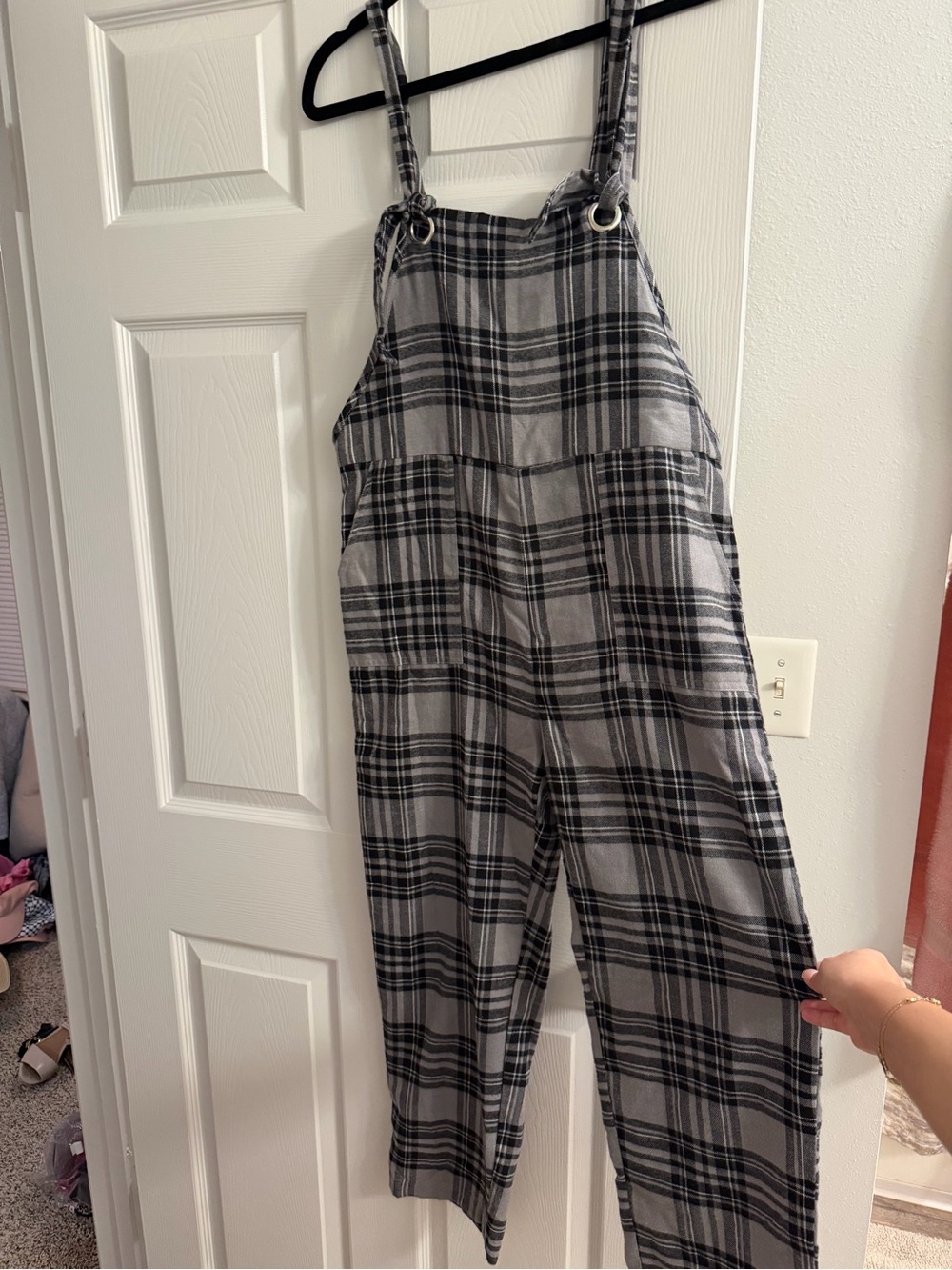 Forever 21 Gray Black Plaid Overall Jumpsuit S